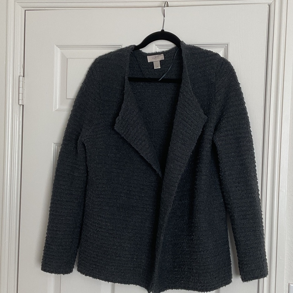 LOFT Outlet Petite Open-Front Knit Cardigan - Charcoal Gray